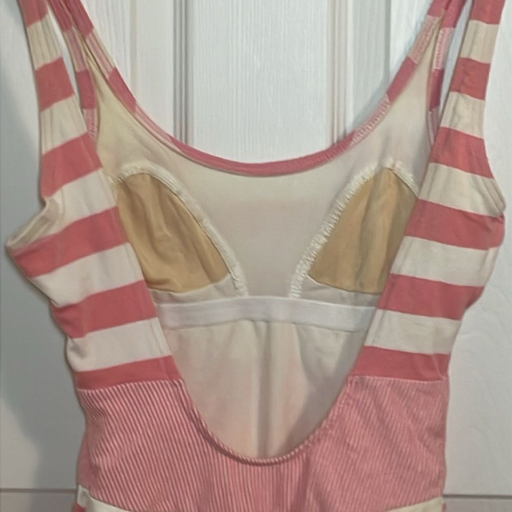 90s Pink Swimsuit, vintage Jantzen Striped Tank style Suit, cotton Lycra, 12 - Picture 7 of 10
